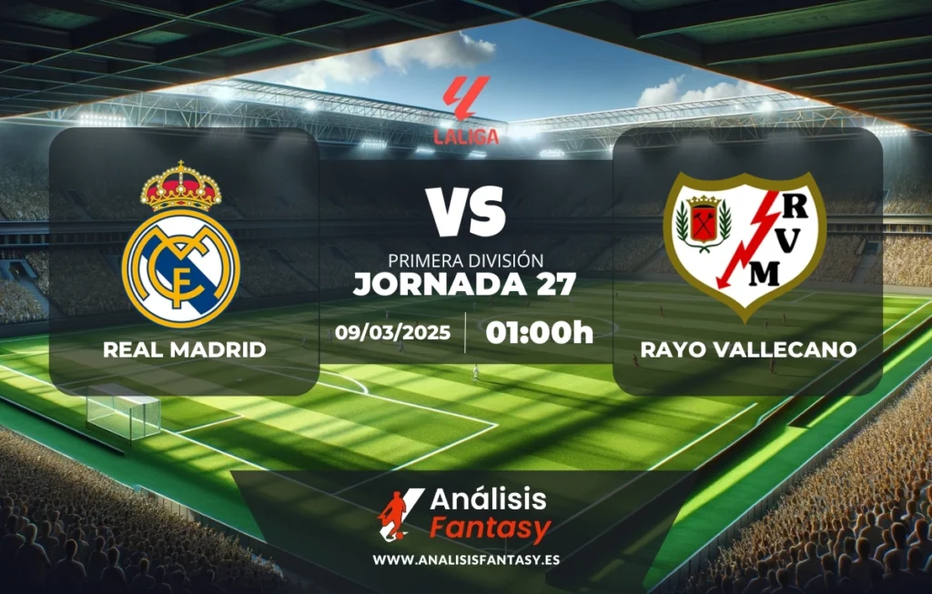 Posible alineación Real Madrid - Rayo Vallecano - Jornada 27 de LaLiga (09/03/2025)